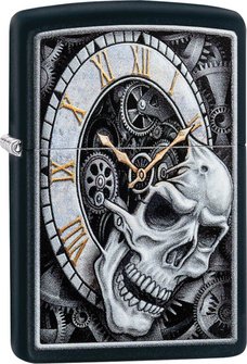 ZIPPO schwarz color "Skull Clock" Benzinfeuerzeug