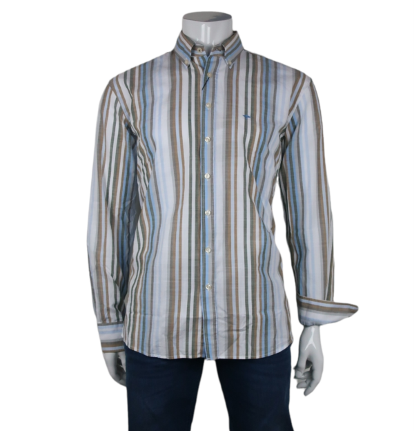 Fynch Hatton Herren Button Down Hemd langarm Streifen braun