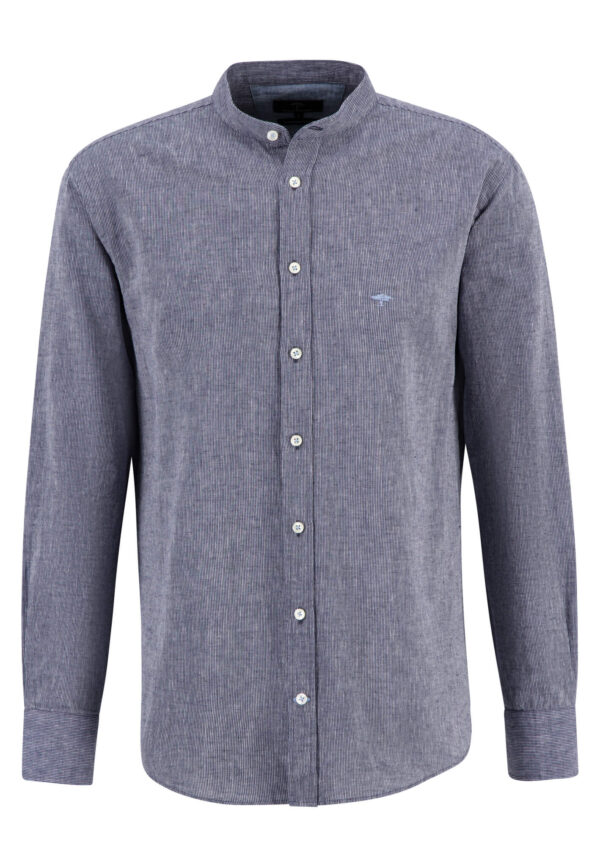 Fynch Hatton Herren Hemd Stehkragen langarm Streifen blau
