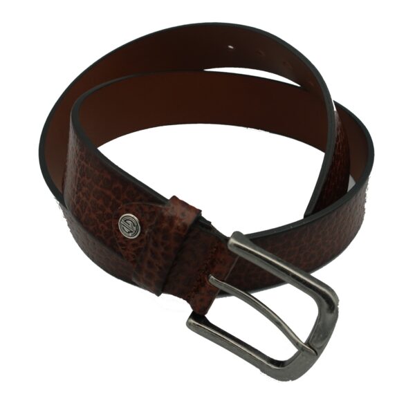 Vollrindledergürtel mit Prägung, 4cm breit, kürzbar, cognac