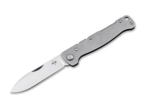 Böker Plus Atlas Backlock Taschenmesser mit Edelstahl Griff in Silber