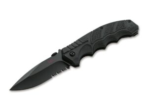 Heckler & Koch SFP Tactical Folder All Black Einhandmesser mit  Gummierten Griff
