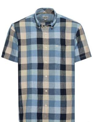 Camel Active Herren Kurzarm Hemd Caro aus Leinenmix in Blau
