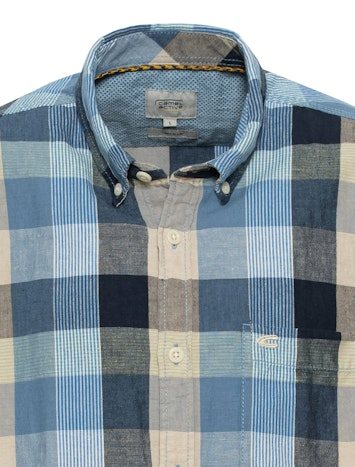 Camel Active Herren Kurzarm Hemd Caro aus Leinenmix in Blau – Bild 3