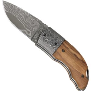 Haller Stahlwaren Damast-Taschenmesser mit Olivenholzgriffschalen