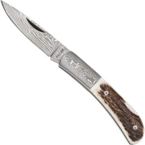 Haller Damast Taschenmesser mit Hirschhorn Griff