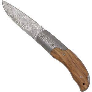 Haller Taschenmesser mit Damast mit Olivenholz Griff