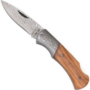 Haller Taschenmesser mit Damast mit Olivenholz Griff in braun