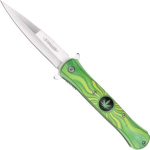 Stiletto mit Cannabis-Blatt Motiv in Grün Glow in the Dark