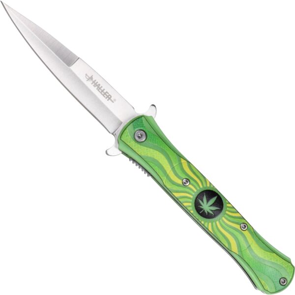 Stiletto mit Cannabis-Blatt Motiv in Grün Glow in the Dark