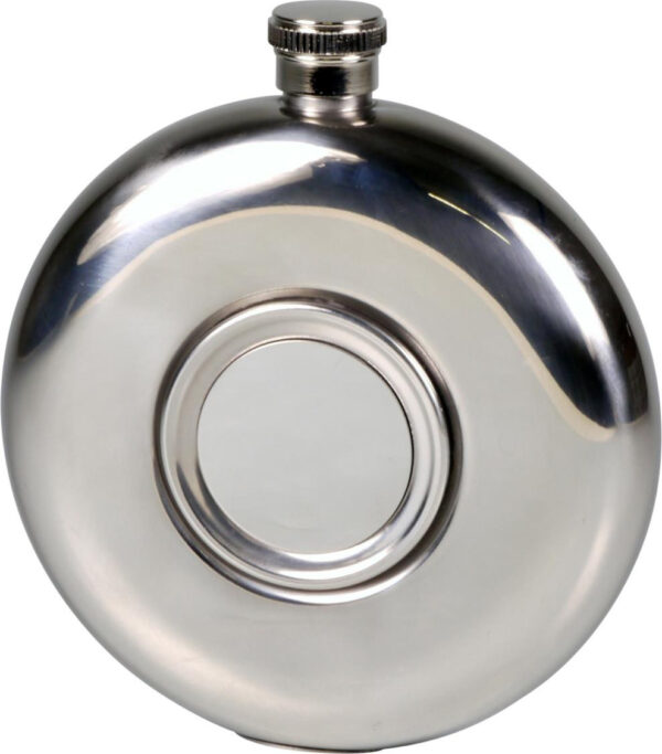 Flachmann Edelstahl 10oz /300 ml poliert, Rund mit Faltbecher
