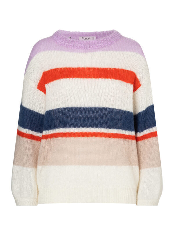 Damen Rundhals Pullover Mohair Alpaka Ringel