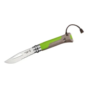 Opinel Einhandmesser Outdoor 08, Teilwellenschliff, Signalpfeife, grün