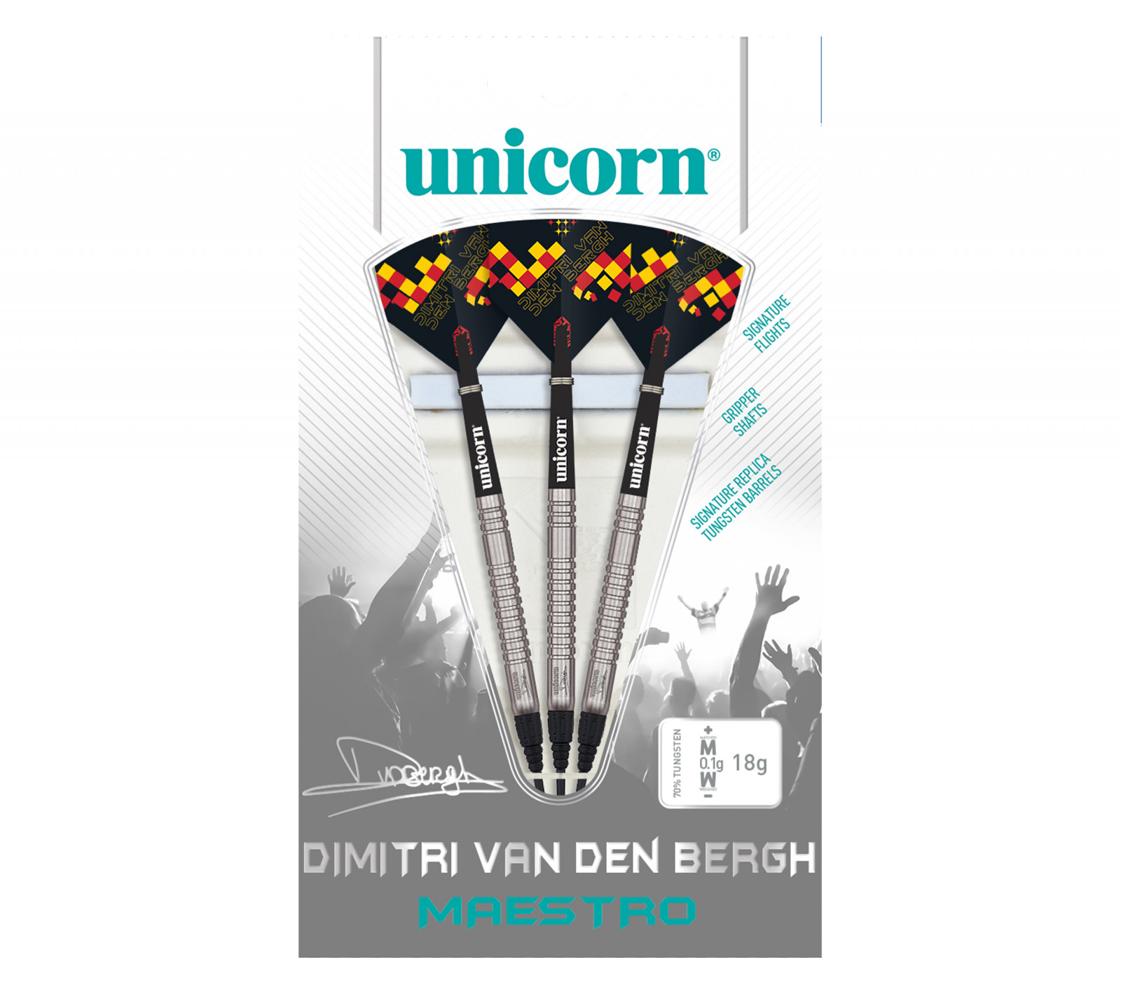 Softdarts Dimitri van den Bergh Maestro, 70% Tungsten, 18g, Silber – Bild 3