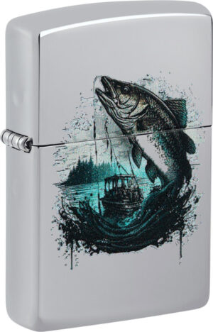 ZIPPO Benzinfeuerzeug Modell "Fish and Boat", color Image, chrom poliert