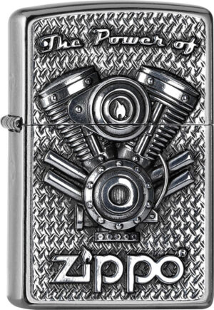 ZIPPO Benzinfeuerzeug  "The power of V Motor" in Streetchrome
