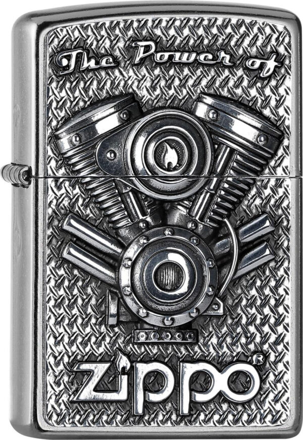 ZIPPO Benzinfeuerzeug  "The power of V Motor" in Streetchrome