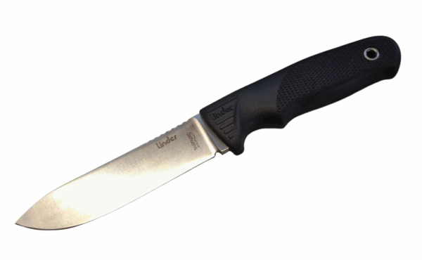 Linder Super Edge 2 feststehendes Messer aus ATS 34 Stahl, Lederscheide, schwarz