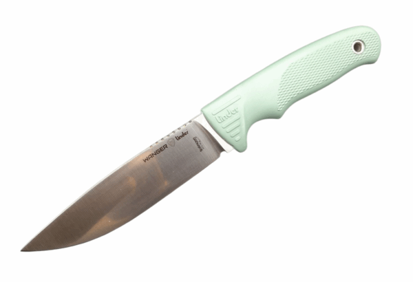 Linder Super Edge 6 feststehendes Messer aus ATS 34 Stahl, Lederscheide, grün