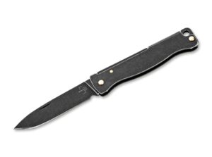 Böker Plus Atlas mini Dark, Stonewashed Optik, Edelstahlgriff, 12C27 Stahl, mit Öse