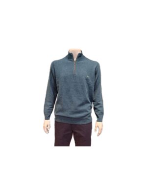 Fynch Hatton Herren Zip Troyer Strickpullover blau