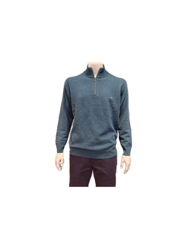 Fynch Hatton Herren Zip Troyer Strickpullover blau