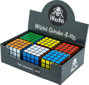 Woodoo Metall Kunststoff Grinder, Gewürzmühle, Zauberwürfel Optik, 57x57mm, bunt
