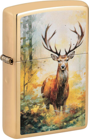 Zippo Benzinfeuerzeug "Hirsch" Aquarell, Gold hochglanz