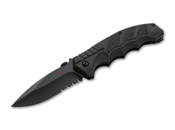 Heckler & Koch SFP Tactical Folder All Black Einhandmesser mit  Gummierten Griff
