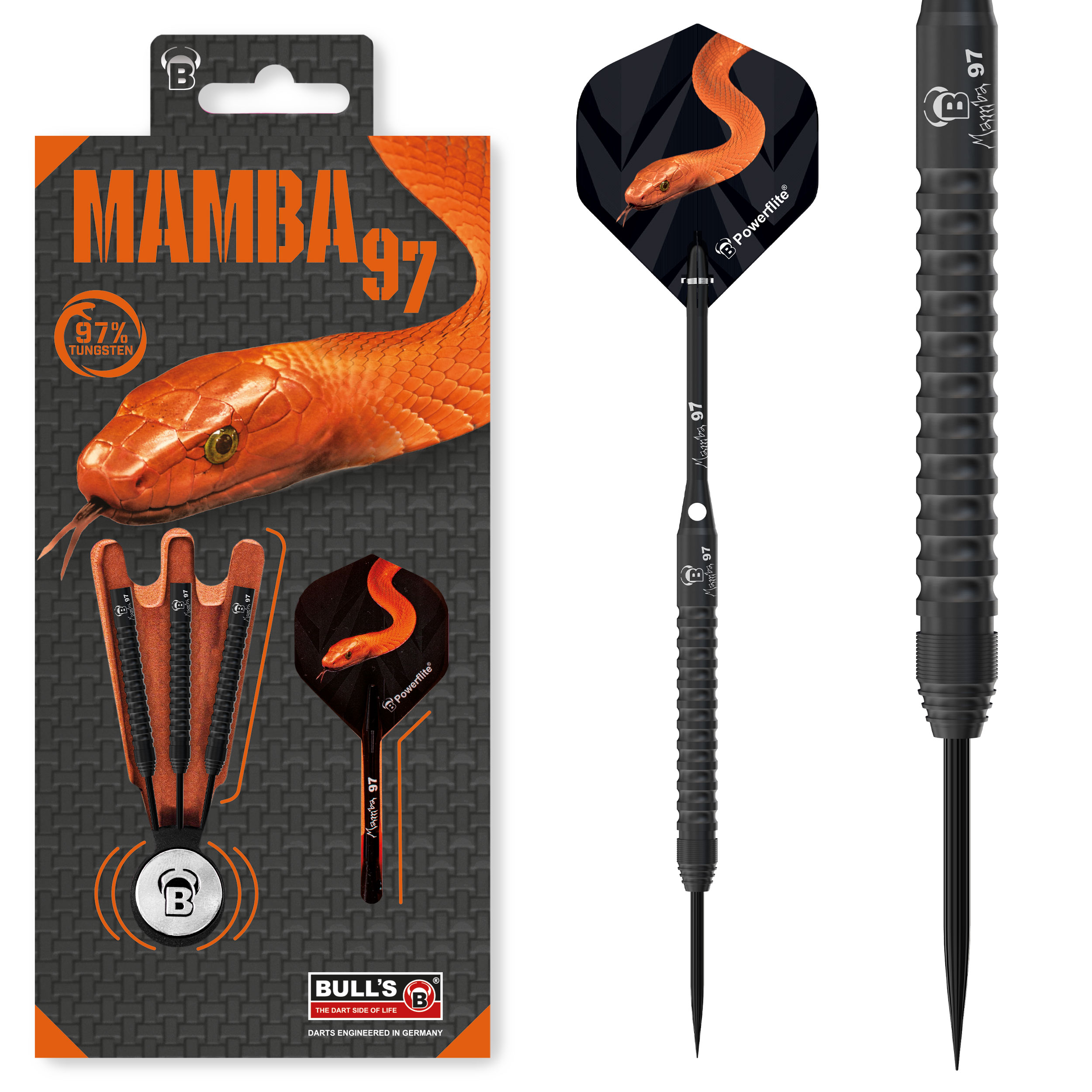 Bull´s Steeldarts Mamba97 M3, 97% Tungsten, 21g, Schwarz