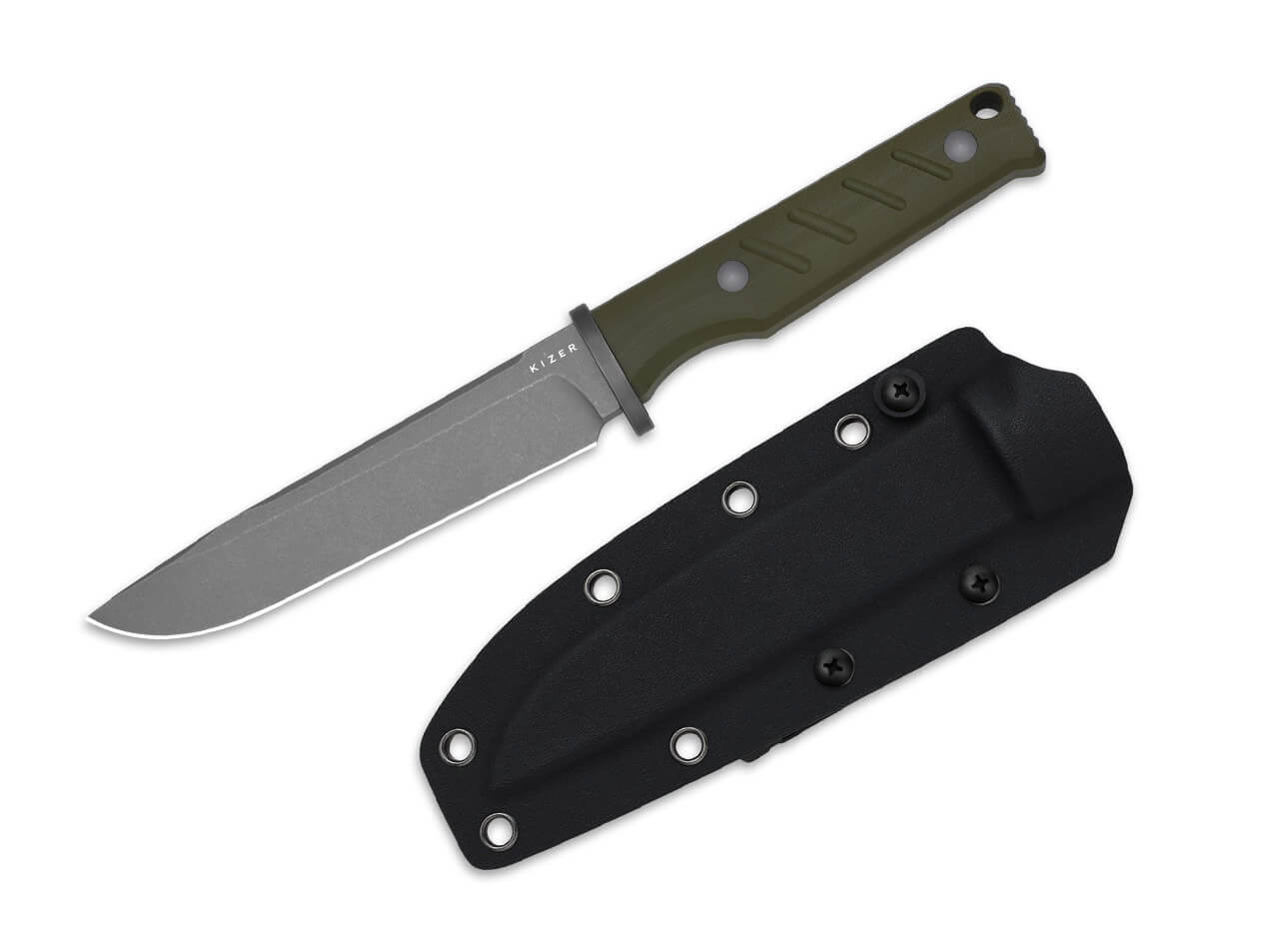 Kizer Camp 180 AEB-L Olive Green G10 Gray Stonewash, feststehendes Messer – Bild 3
