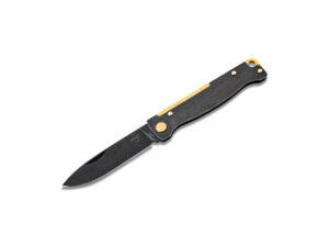 Böker Plus Atlas Black Stonewash Brass Taschenmesser, 12C27 Stahl, Hosenclip