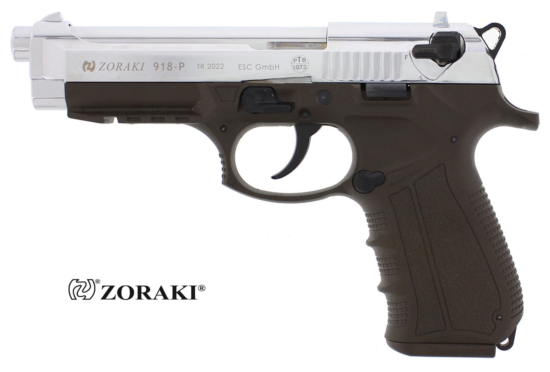 Zoraki 918 Chrom mit ODG Griffschalen Schreckschusspistole im Kal. 9mm P.A.K.