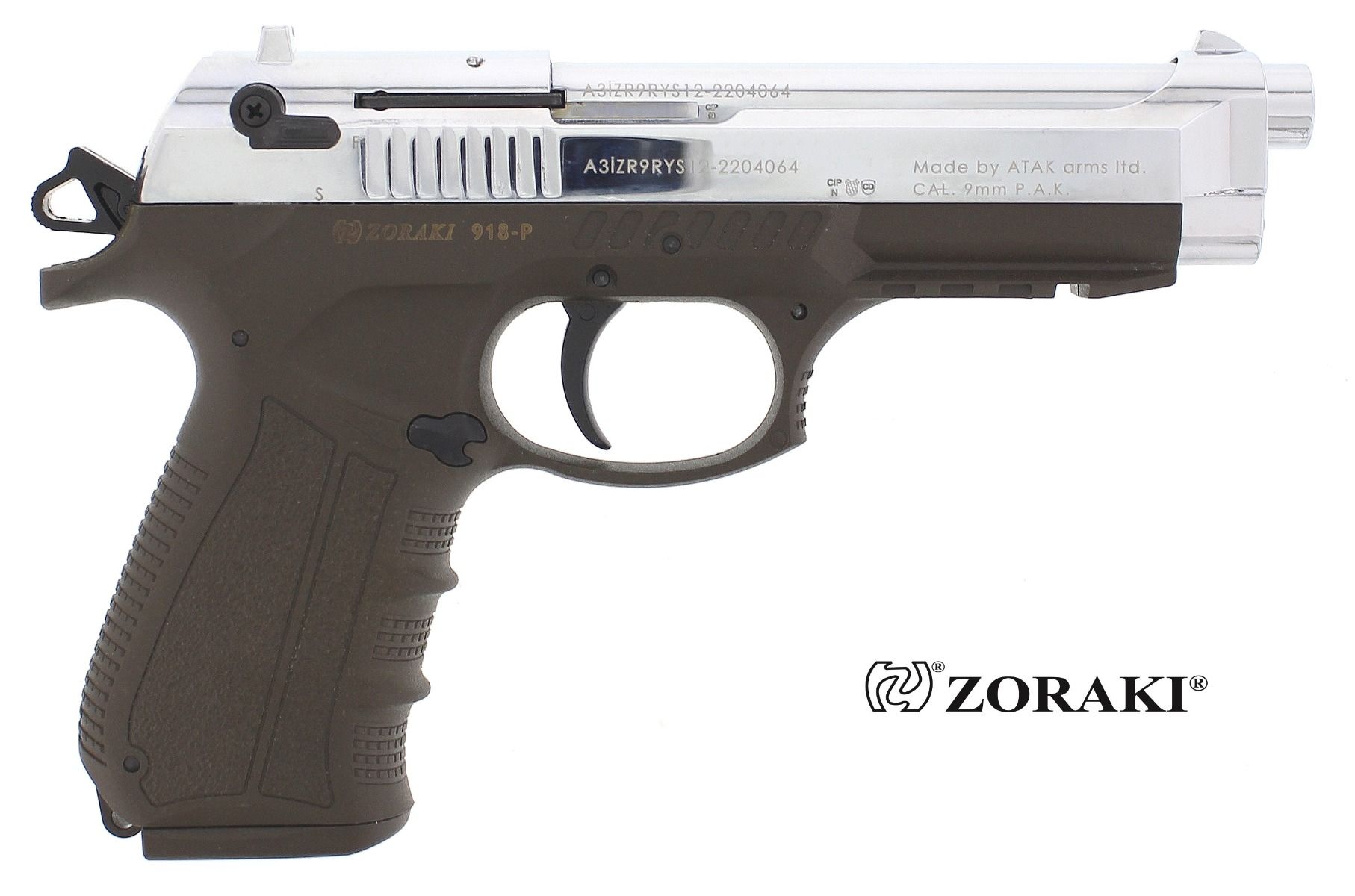 Zoraki 918 Chrom mit ODG Griffschalen Schreckschusspistole im Kal. 9mm P.A.K. – Bild 2
