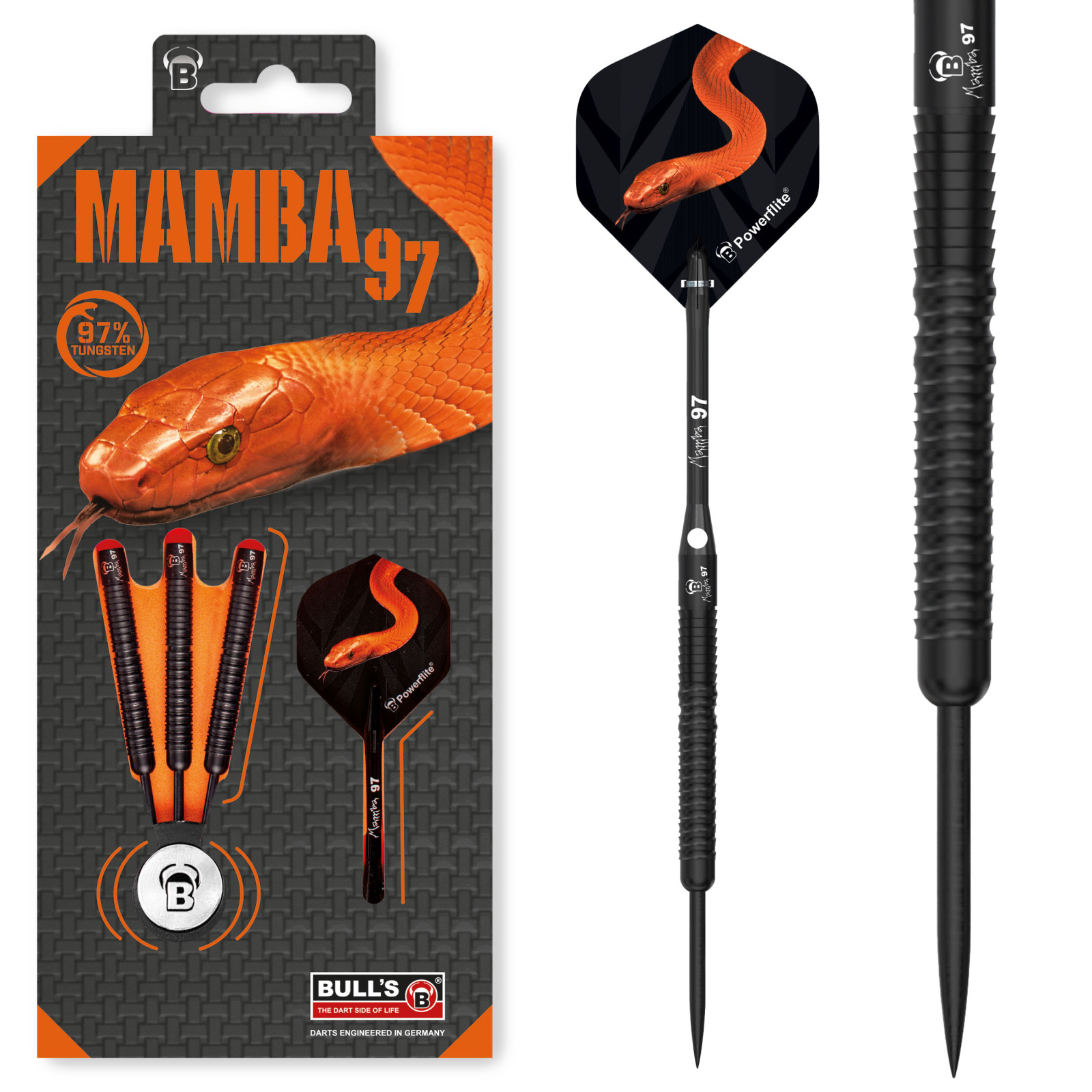 Steeldarts Bull´s Mamba97 M6, 97% Tungsten, 25g., Schwarz