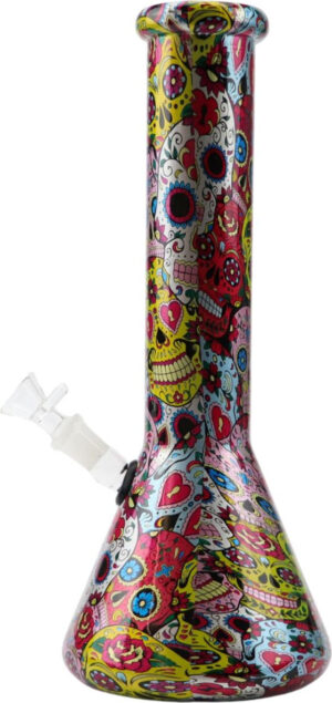 Bong Glas Skull, rosa,bunt, 32,5cm hoch, 13cm breit