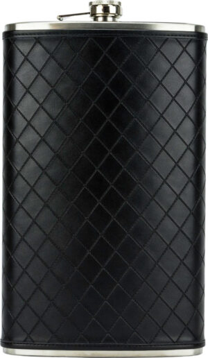 Flachmann Edelstahl/Kunstleder, schwarz, Raute, 64oz/1920ml mit Bügel