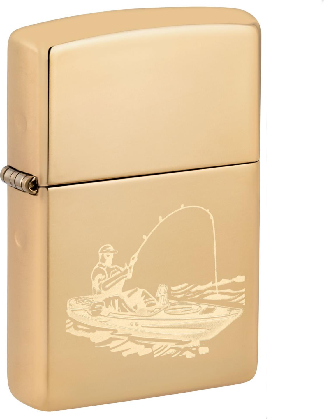 ZIPPO Benzinfeuerzeug "Fishing", gelasertes Motiv, goldfarben poliert