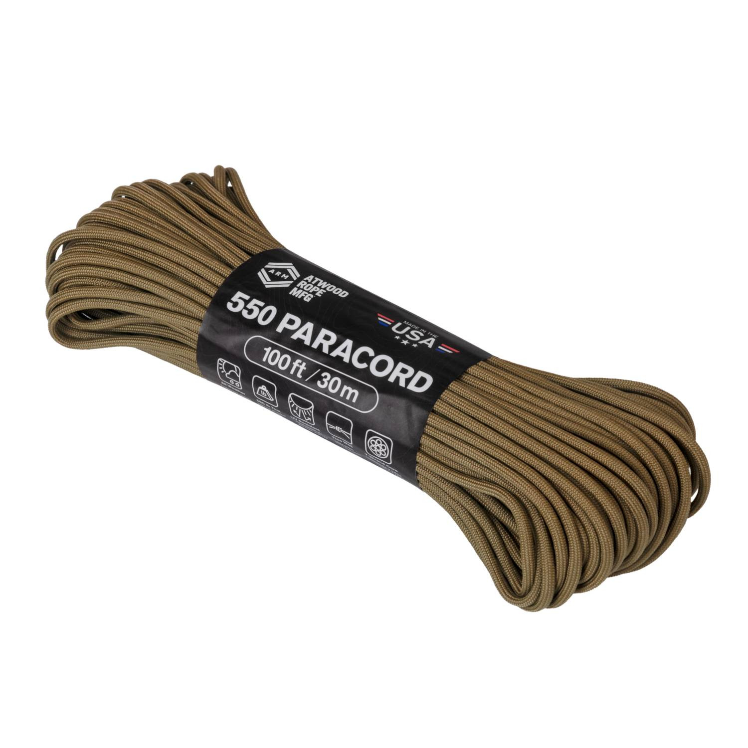 Paracord 550 Fallschirmschnur, 30m, Coyote, bis 250 kg belastbar