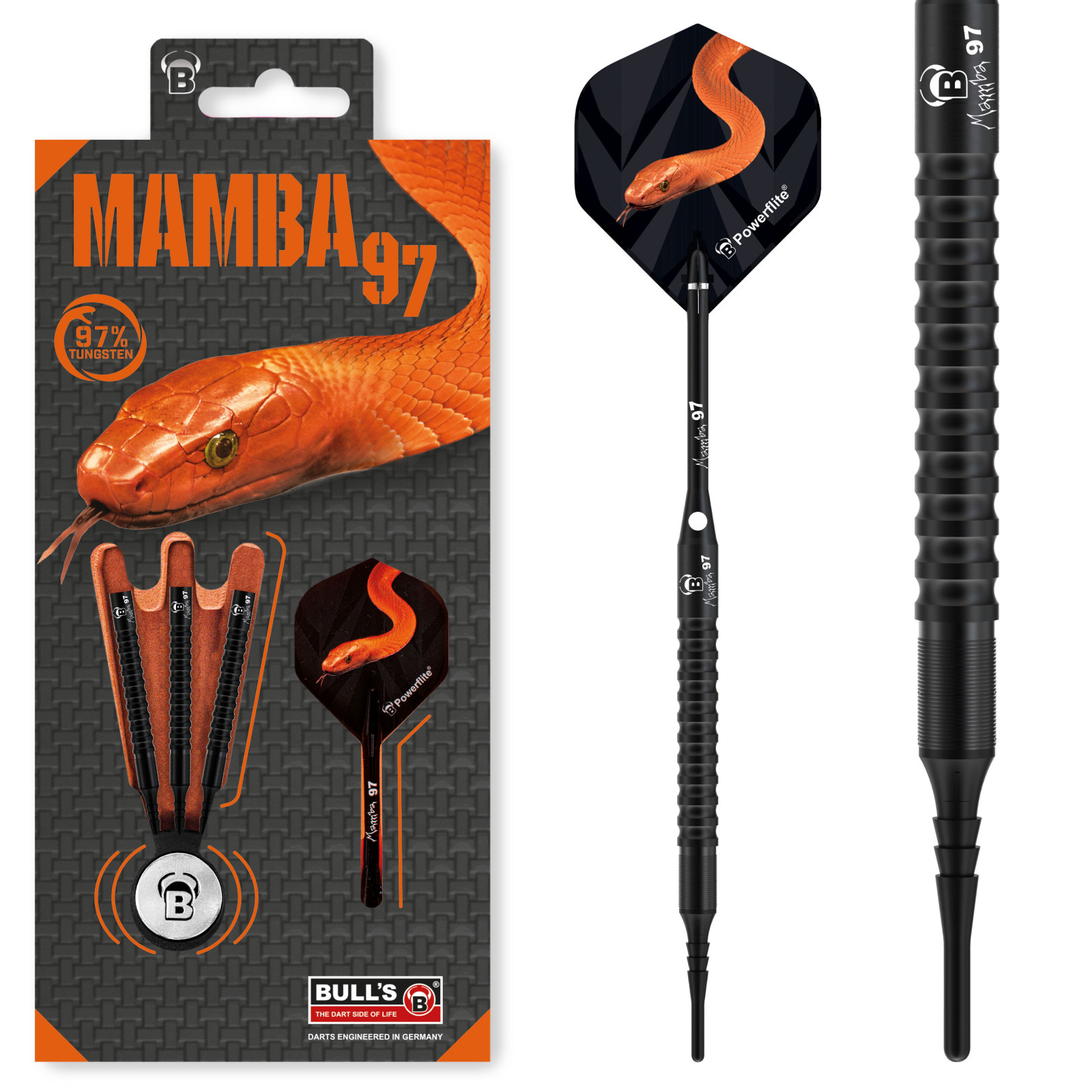Bull´s Mamba97 M3, 97% Tungsten, Softdart, 18g., Schwarz