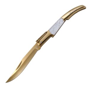 Third Taschenmesser Ratschenmesser, 440er Stahl, Gold, weisses Acryl