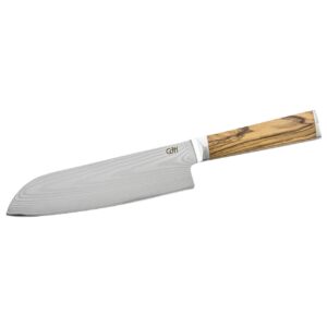Herbertz CJH Santoku-Messer, 67-Lagen Damast, Olivenholz