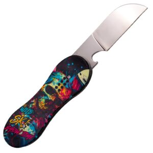 Third Taschenmesser Skateboard Alugriff, Totenkopf, Skulldesign, bunt