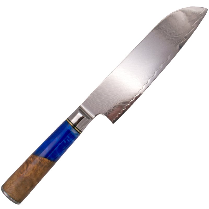 Tramuntana Küchenmesser Santoku, 67 Lagen Damast,VG10 Stahl, Epoxidharz Wurzelholzgriff – Bild 2