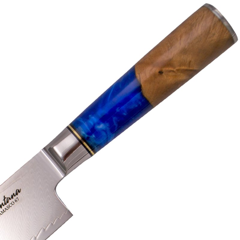 Tramuntana Küchenmesser Santoku, 67 Lagen Damast,VG10 Stahl, Epoxidharz Wurzelholzgriff – Bild 6