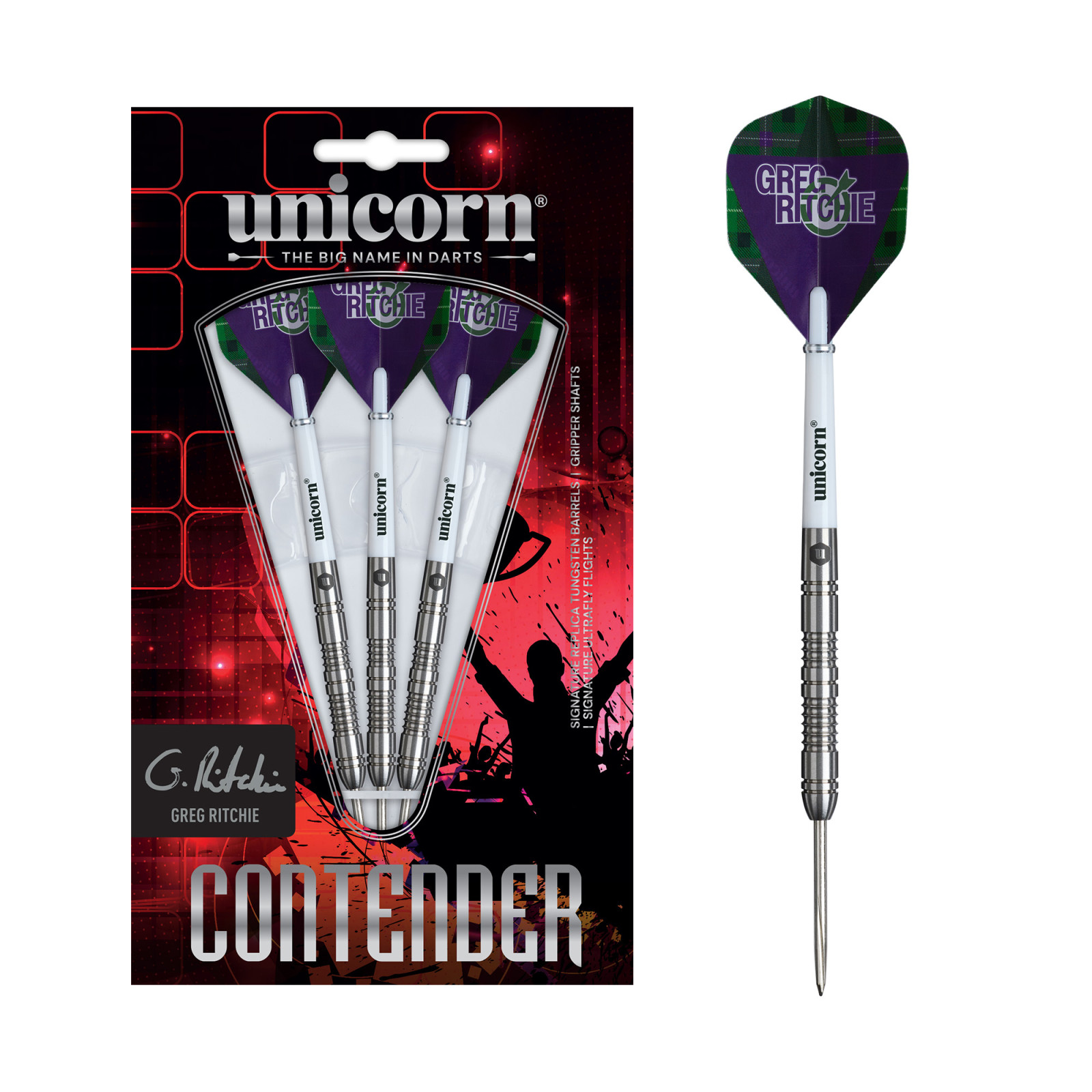Steeldart Unicorn Contender Greg Ritchie,95% Tungsten, 23g, Silber
