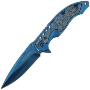 Anglo Arms Aluminium Einhandmesser blau Damastoptik, blaue Klinge