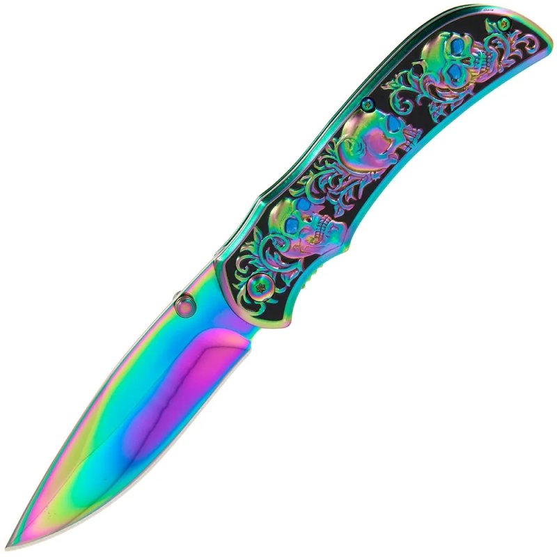 Anglo Arms Einhandmesser Totenköpfe Skulls im Rainbow Design