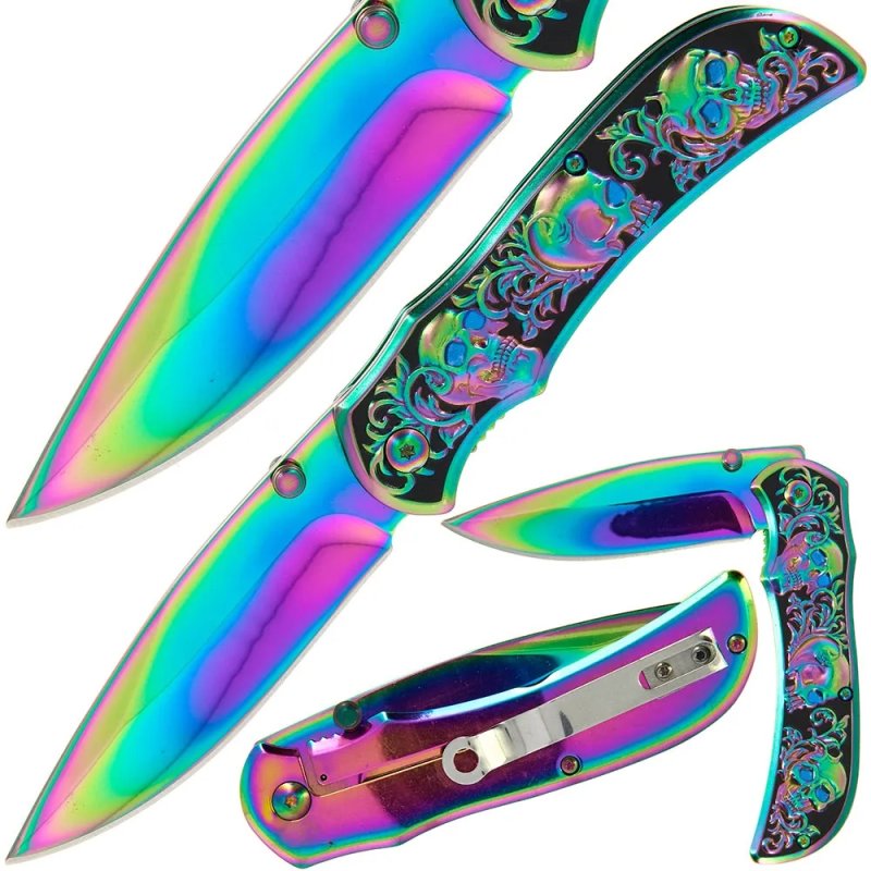 Anglo Arms Einhandmesser Totenköpfe Skulls im Rainbow Design – Bild 3