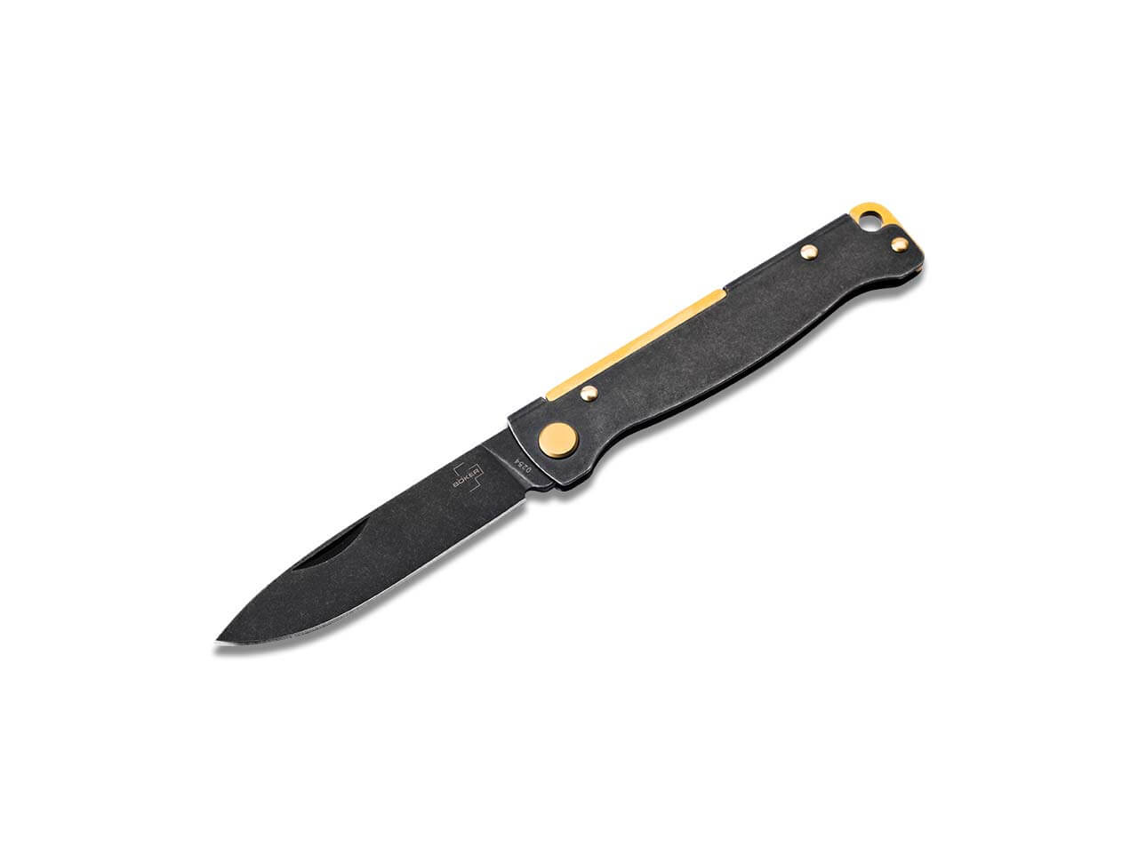 Böker Plus Atlas Black Stonewash Brass Taschenmesser, 12C27 Stahl, Hosenclip